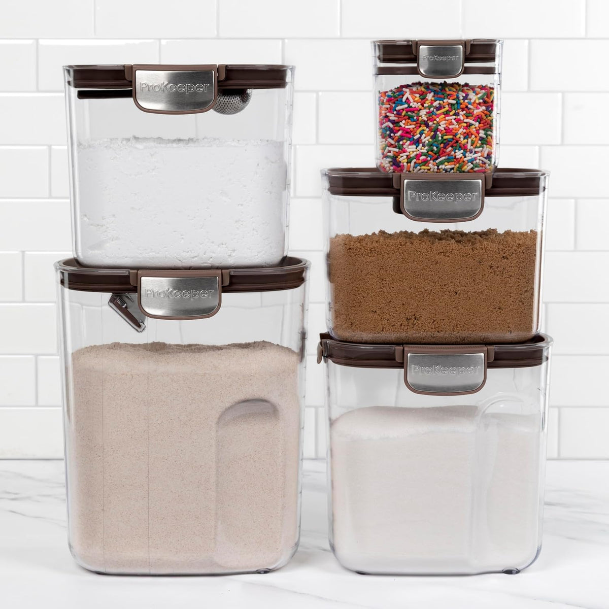 + Airtight Food Storage Container Set – Clear Plastic Flour and Sugar Canister Set with Magnetic Accessories for Kitchen Organization (Grey)