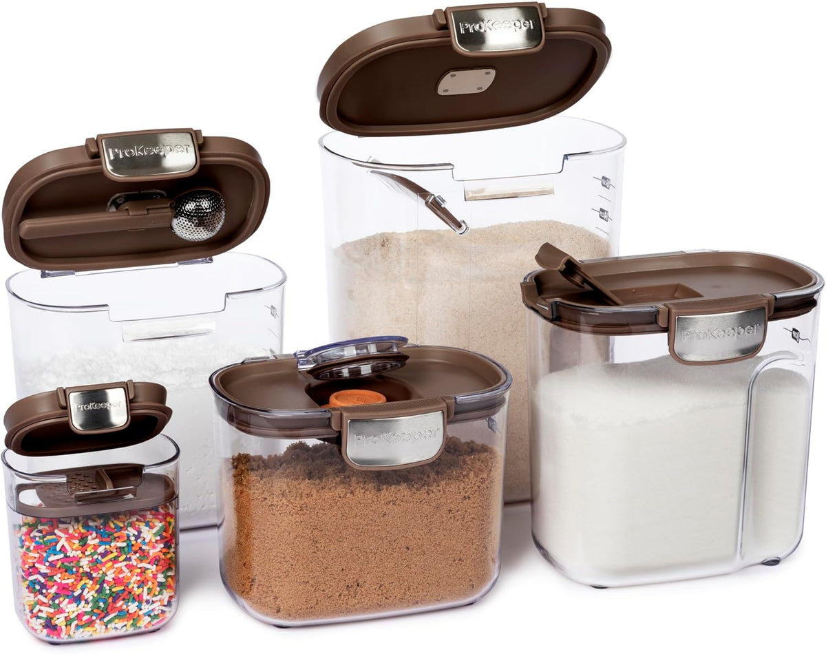 + Airtight Food Storage Container Set – Clear Plastic Flour and Sugar Canister Set with Magnetic Accessories for Kitchen Organization (Grey)