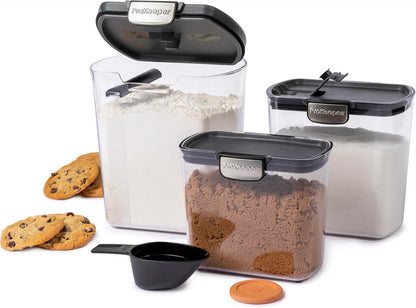 + Airtight Food Storage Container Set – Clear Plastic Flour and Sugar Canister Set with Magnetic Accessories for Kitchen Organization (Grey)