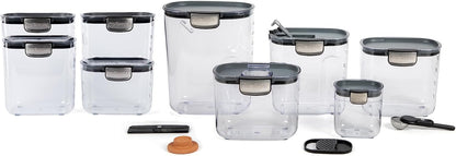 + Airtight Food Storage Container Set – Clear Plastic Flour and Sugar Canister Set with Magnetic Accessories for Kitchen Organization (Grey)