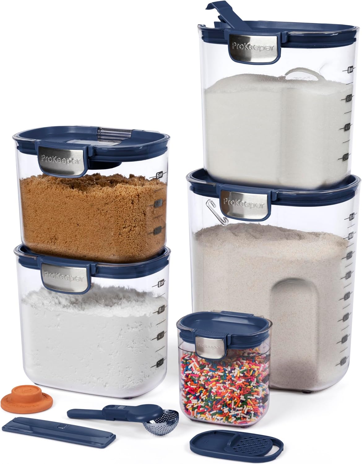 + Airtight Food Storage Container Set – Clear Plastic Flour and Sugar Canister Set with Magnetic Accessories for Kitchen Organization (Grey)