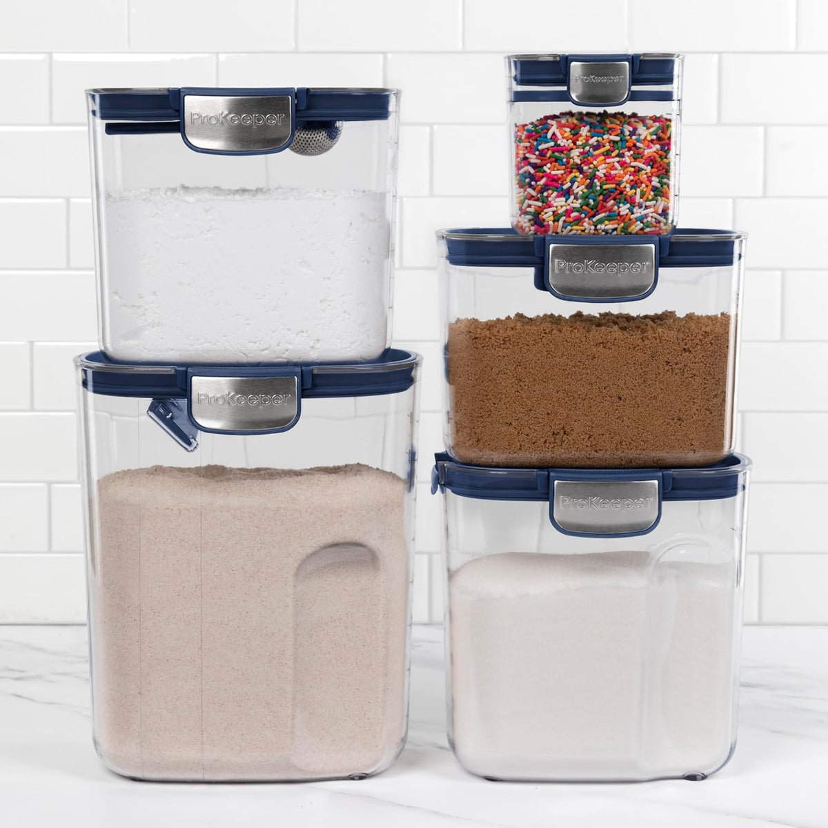 + Airtight Food Storage Container Set – Clear Plastic Flour and Sugar Canister Set with Magnetic Accessories for Kitchen Organization (Grey)