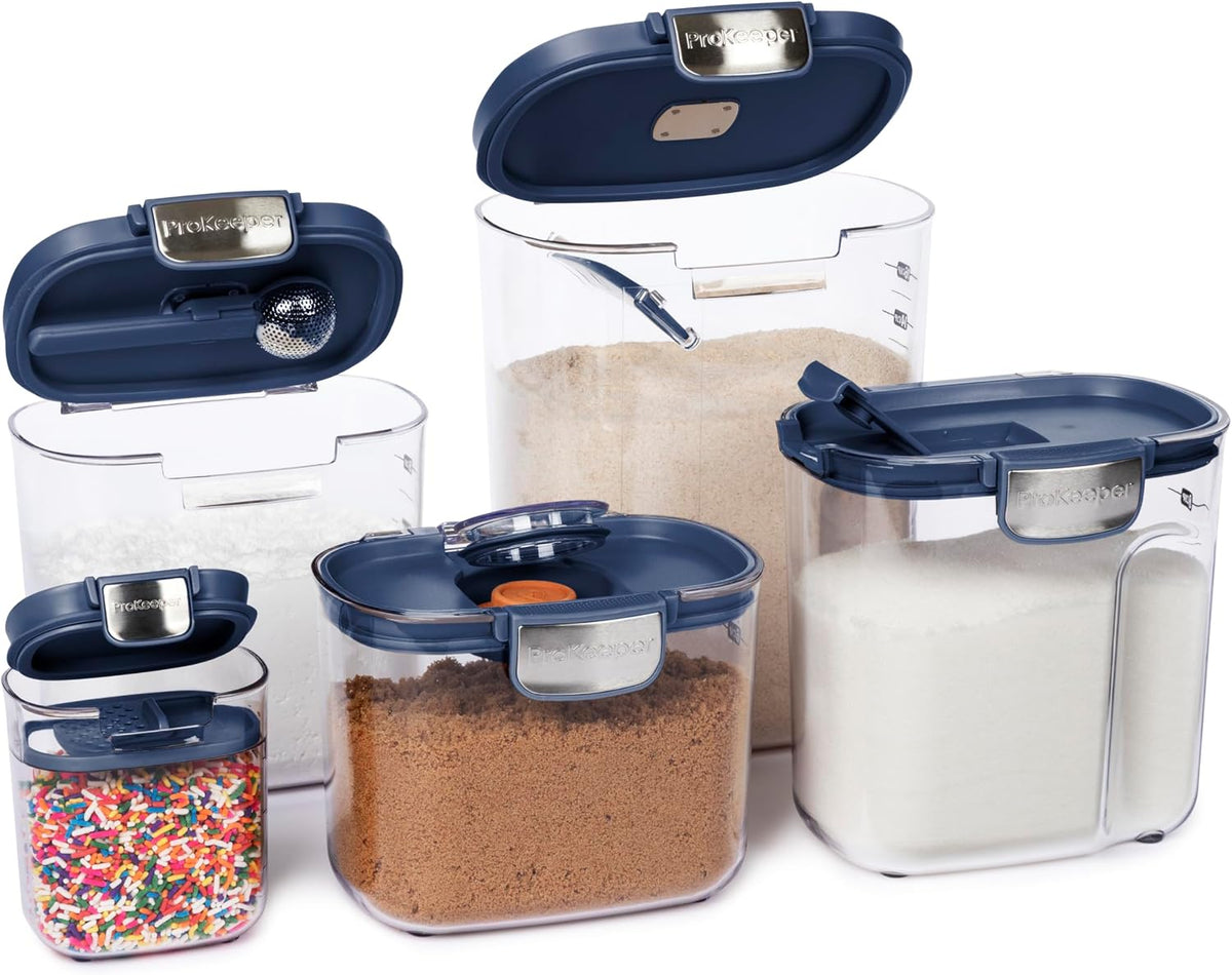 + Airtight Food Storage Container Set – Clear Plastic Flour and Sugar Canister Set with Magnetic Accessories for Kitchen Organization (Grey)