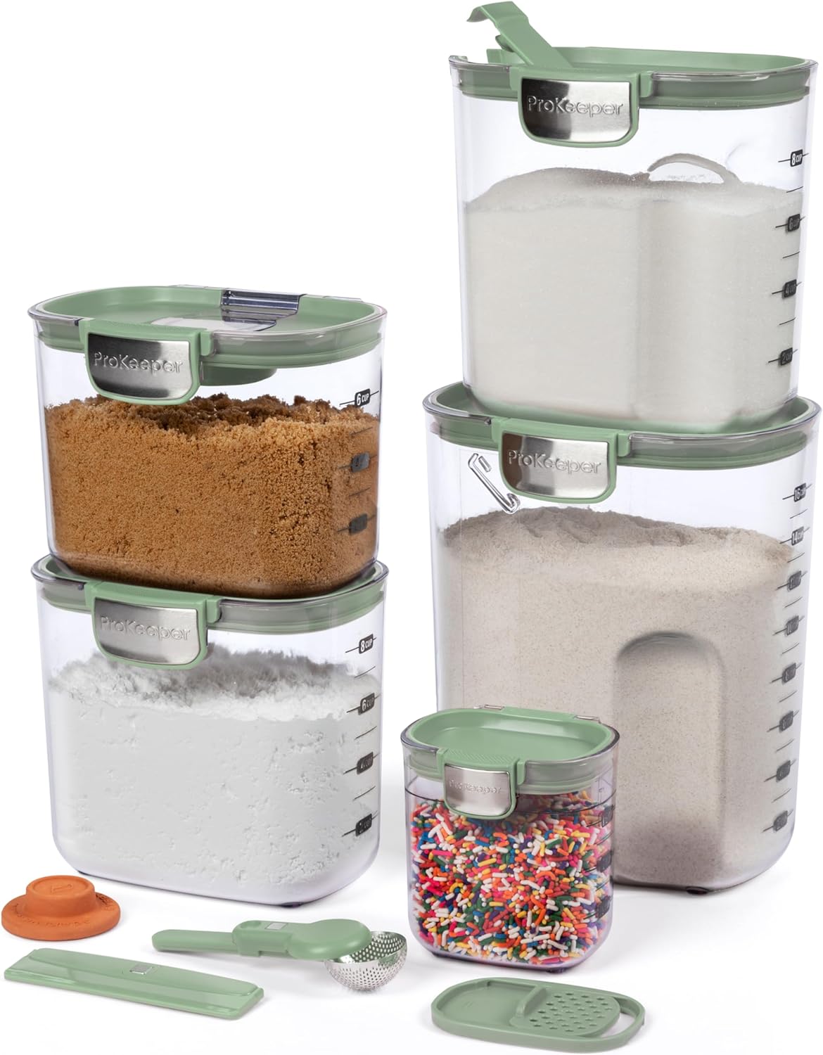 + Airtight Food Storage Container Set – Clear Plastic Flour and Sugar Canister Set with Magnetic Accessories for Kitchen Organization (Grey)