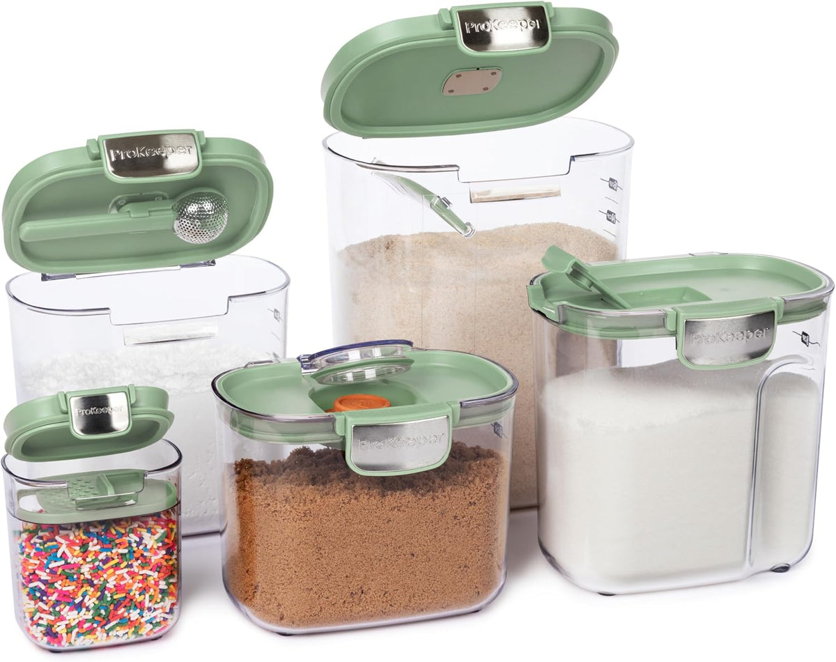+ Airtight Food Storage Container Set – Clear Plastic Flour and Sugar Canister Set with Magnetic Accessories for Kitchen Organization (Grey)