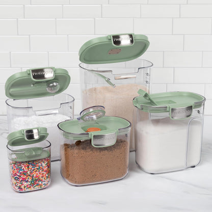 + Airtight Food Storage Container Set – Clear Plastic Flour and Sugar Canister Set with Magnetic Accessories for Kitchen Organization (Grey)
