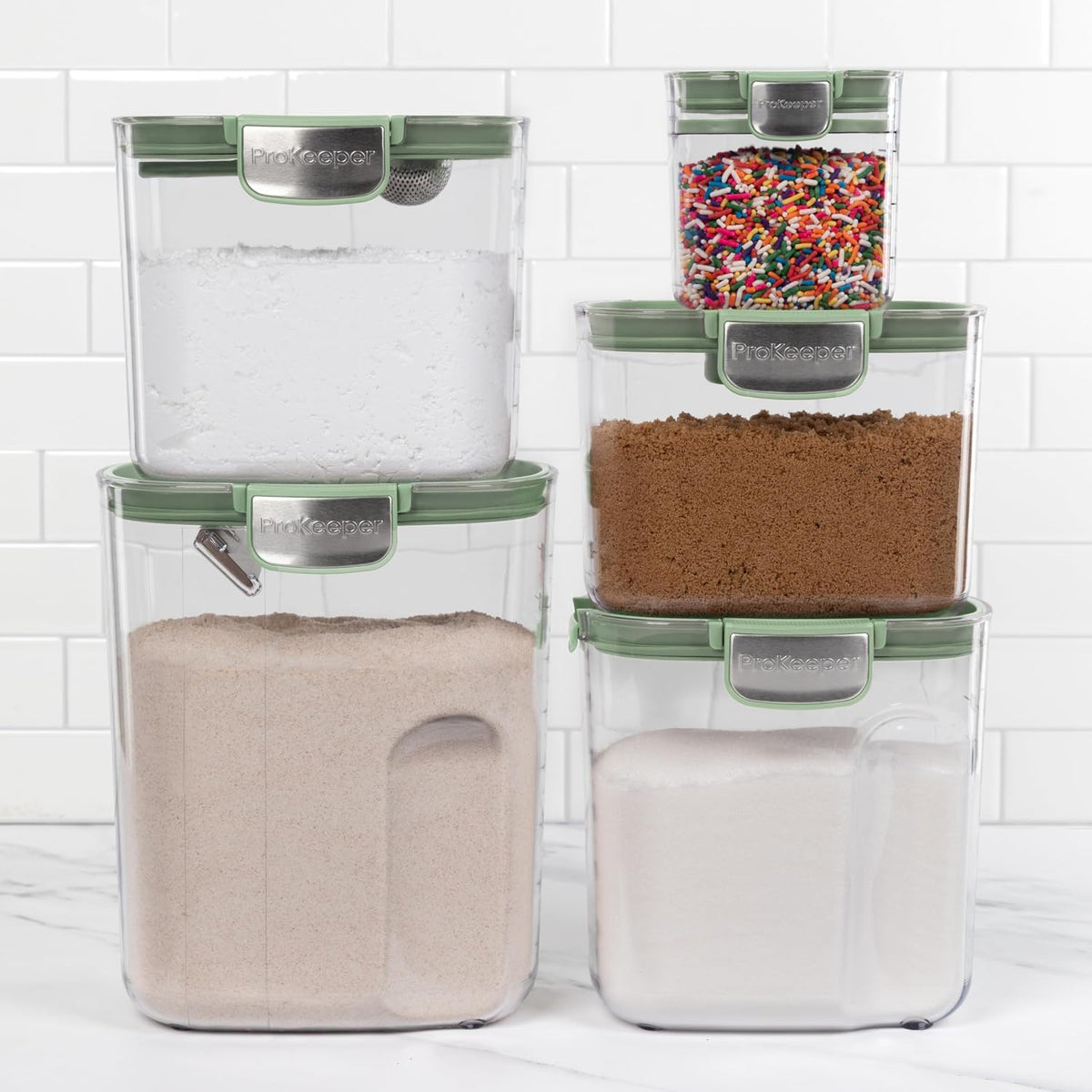 + Airtight Food Storage Container Set – Clear Plastic Flour and Sugar Canister Set with Magnetic Accessories for Kitchen Organization (Grey)