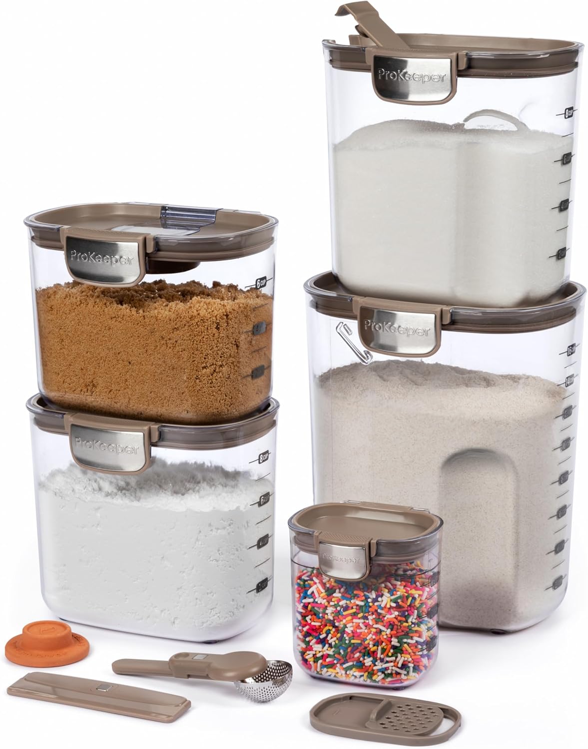 + Airtight Food Storage Container Set – Clear Plastic Flour and Sugar Canister Set with Magnetic Accessories for Kitchen Organization (Grey)