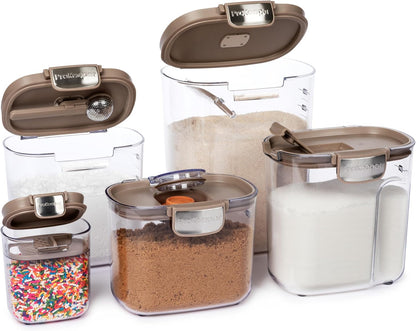 + Airtight Food Storage Container Set – Clear Plastic Flour and Sugar Canister Set with Magnetic Accessories for Kitchen Organization (Grey)