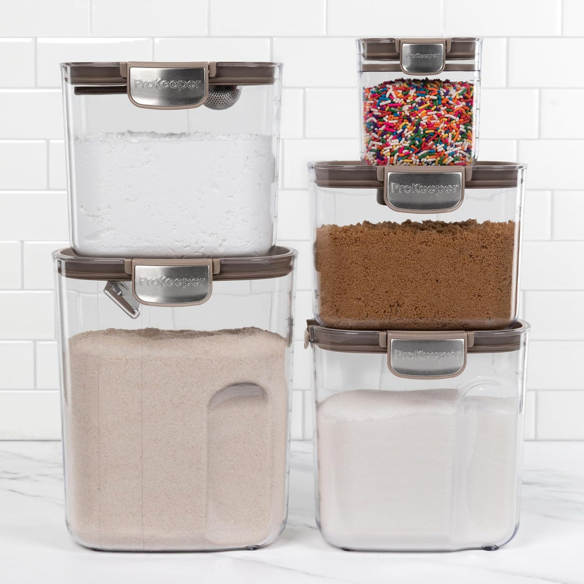 + Airtight Food Storage Container Set – Clear Plastic Flour and Sugar Canister Set with Magnetic Accessories for Kitchen Organization (Grey)