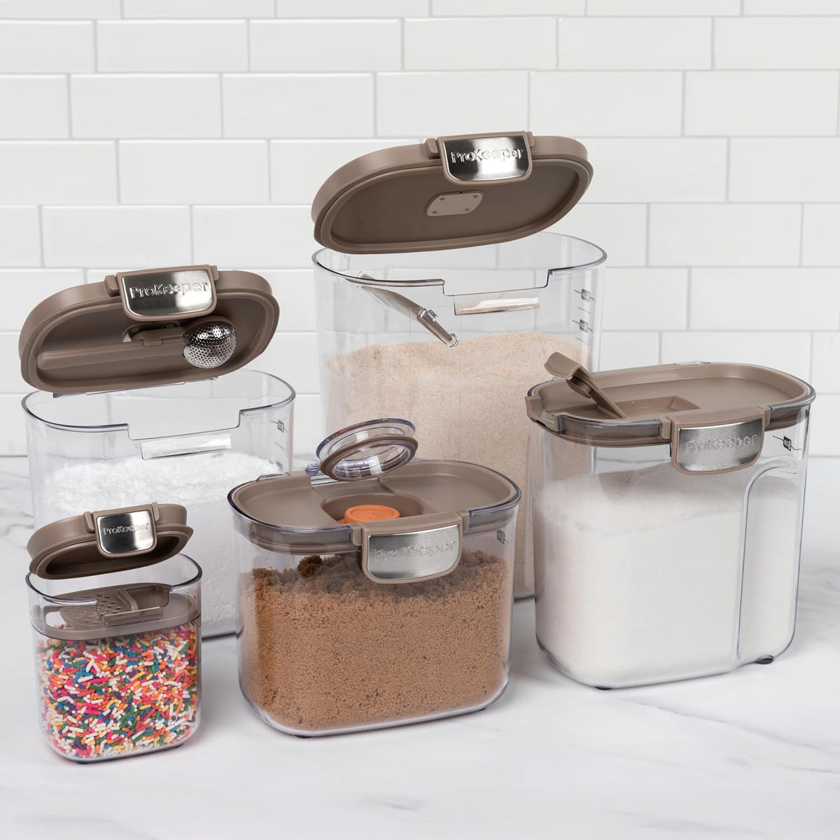 + Airtight Food Storage Container Set – Clear Plastic Flour and Sugar Canister Set with Magnetic Accessories for Kitchen Organization (Grey)