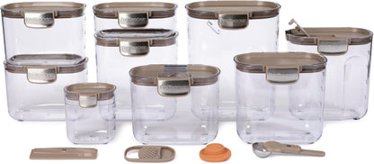 + Airtight Food Storage Container Set – Clear Plastic Flour and Sugar Canister Set with Magnetic Accessories for Kitchen Organization (Grey)