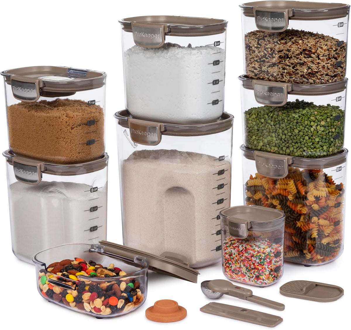 + Airtight Food Storage Container Set – Clear Plastic Flour and Sugar Canister Set with Magnetic Accessories for Kitchen Organization (Grey)