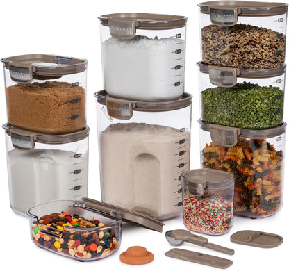 + Airtight Food Storage Container Set – Clear Plastic Flour and Sugar Canister Set with Magnetic Accessories for Kitchen Organization (Grey)