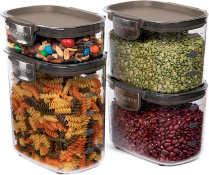 + Airtight Food Storage Container Set – Clear Plastic Flour and Sugar Canister Set with Magnetic Accessories for Kitchen Organization (Grey)