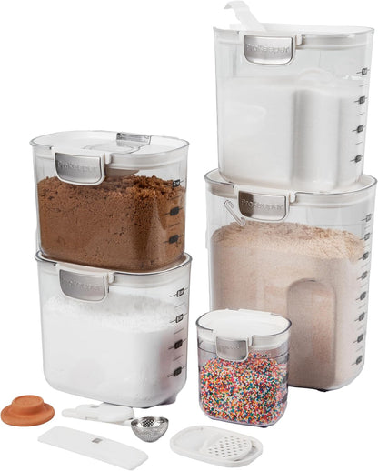 + Airtight Food Storage Container Set – Clear Plastic Flour and Sugar Canister Set with Magnetic Accessories for Kitchen Organization (Grey)