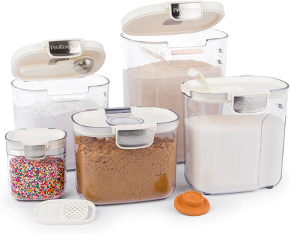 + Airtight Food Storage Container Set – Clear Plastic Flour and Sugar Canister Set with Magnetic Accessories for Kitchen Organization (Grey)
