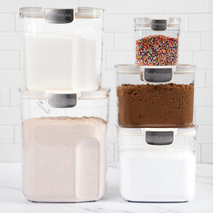 + Airtight Food Storage Container Set – Clear Plastic Flour and Sugar Canister Set with Magnetic Accessories for Kitchen Organization (Grey)