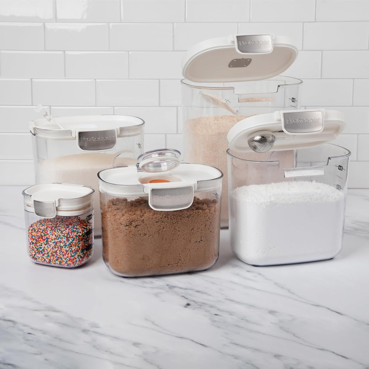 + Airtight Food Storage Container Set – Clear Plastic Flour and Sugar Canister Set with Magnetic Accessories for Kitchen Organization (Grey)