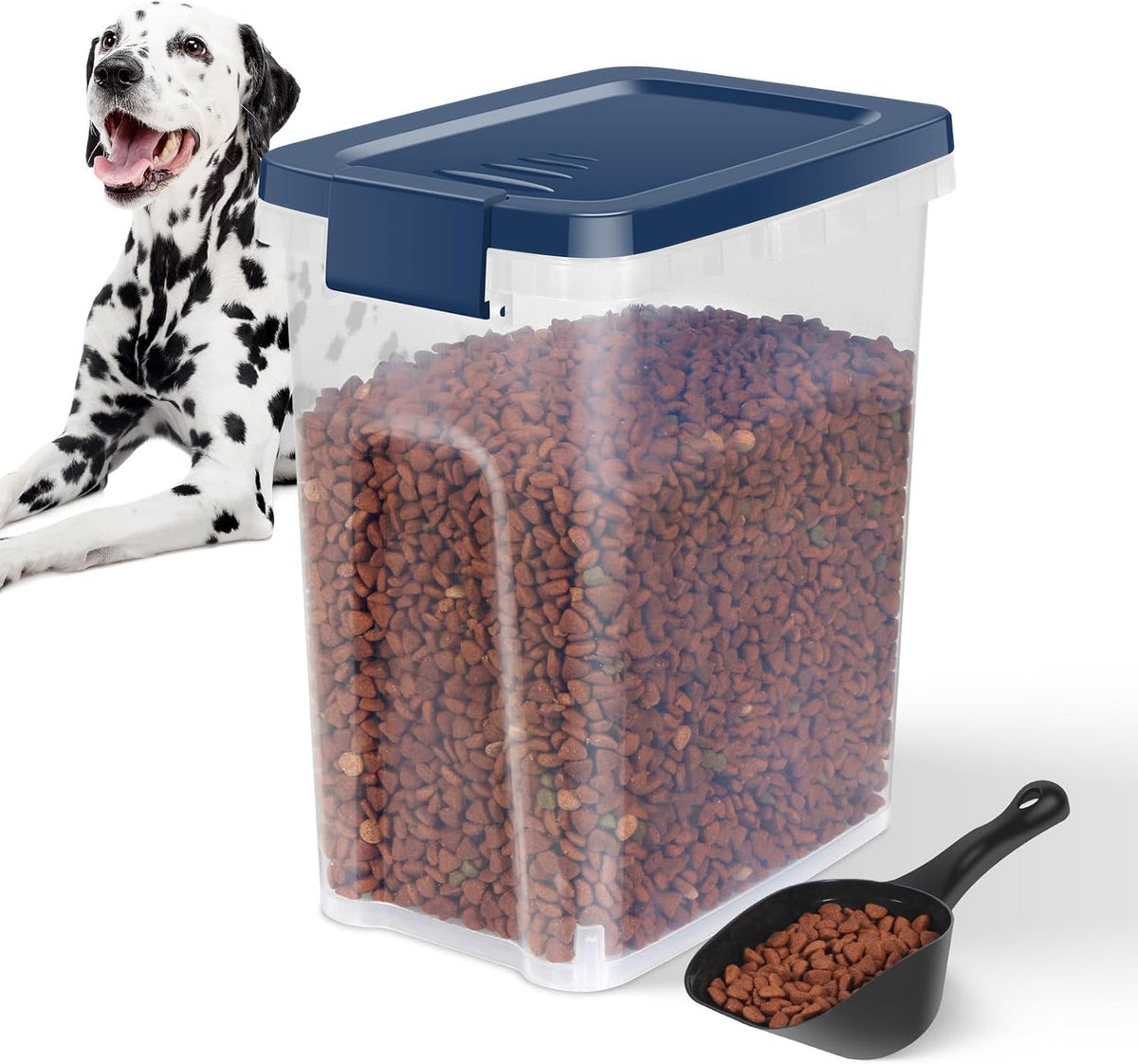 12 lbs Airtight Dog Cat Food Storage Container and Dog Treat Containers BPA-Free, PET Clear Stackable Pet Storage Bin, 1-Cup Scoop, 1-Sponge cleaning brush, Pop Top, With handle, Easy Mobility-large