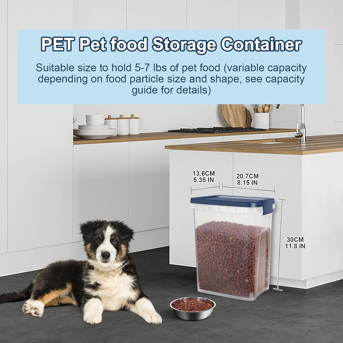 12 lbs Airtight Dog Cat Food Storage Container and Dog Treat Containers BPA-Free, PET Clear Stackable Pet Storage Bin, 1-Cup Scoop, 1-Sponge cleaning brush, Pop Top, With handle, Easy Mobility-large