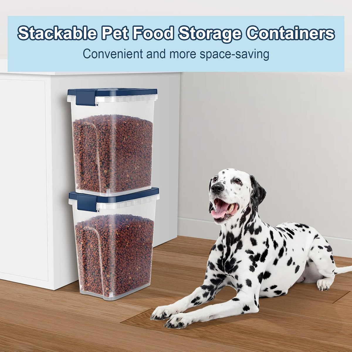 12 lbs Airtight Dog Cat Food Storage Container and Dog Treat Containers BPA-Free, PET Clear Stackable Pet Storage Bin, 1-Cup Scoop, 1-Sponge cleaning brush, Pop Top, With handle, Easy Mobility-large