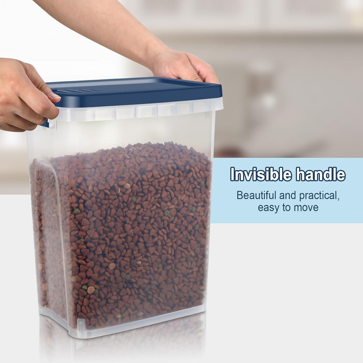 12 lbs Airtight Dog Cat Food Storage Container and Dog Treat Containers BPA-Free, PET Clear Stackable Pet Storage Bin, 1-Cup Scoop, 1-Sponge cleaning brush, Pop Top, With handle, Easy Mobility-large