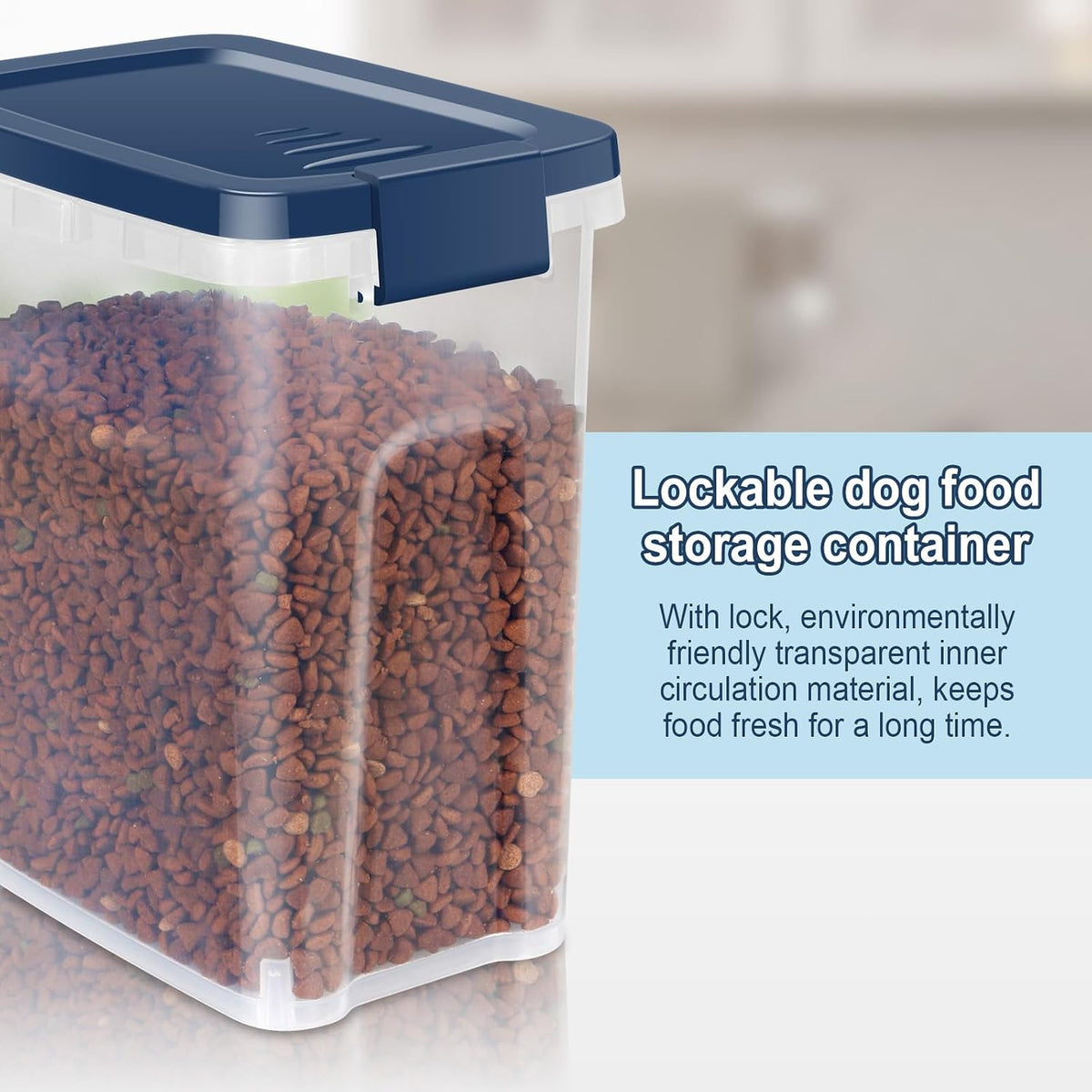 12 lbs Airtight Dog Cat Food Storage Container and Dog Treat Containers BPA-Free, PET Clear Stackable Pet Storage Bin, 1-Cup Scoop, 1-Sponge cleaning brush, Pop Top, With handle, Easy Mobility-large