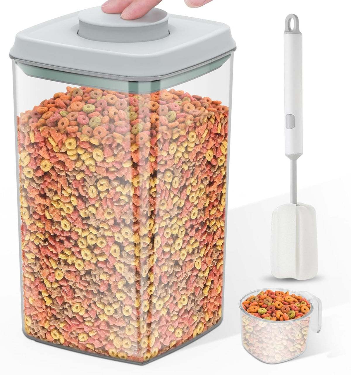 12 lbs Airtight Dog Cat Food Storage Container and Dog Treat Containers BPA-Free, PET Clear Stackable Pet Storage Bin, 1-Cup Scoop, 1-Sponge cleaning brush, Pop Top, With handle, Easy Mobility-large