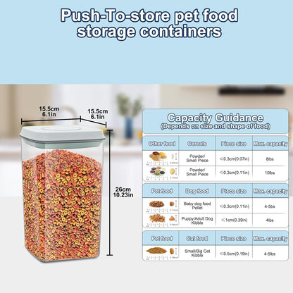 12 lbs Airtight Dog Cat Food Storage Container and Dog Treat Containers BPA-Free, PET Clear Stackable Pet Storage Bin, 1-Cup Scoop, 1-Sponge cleaning brush, Pop Top, With handle, Easy Mobility-large
