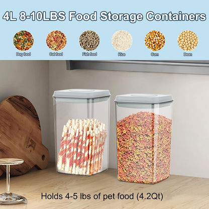 12 lbs Airtight Dog Cat Food Storage Container and Dog Treat Containers BPA-Free, PET Clear Stackable Pet Storage Bin, 1-Cup Scoop, 1-Sponge cleaning brush, Pop Top, With handle, Easy Mobility-large