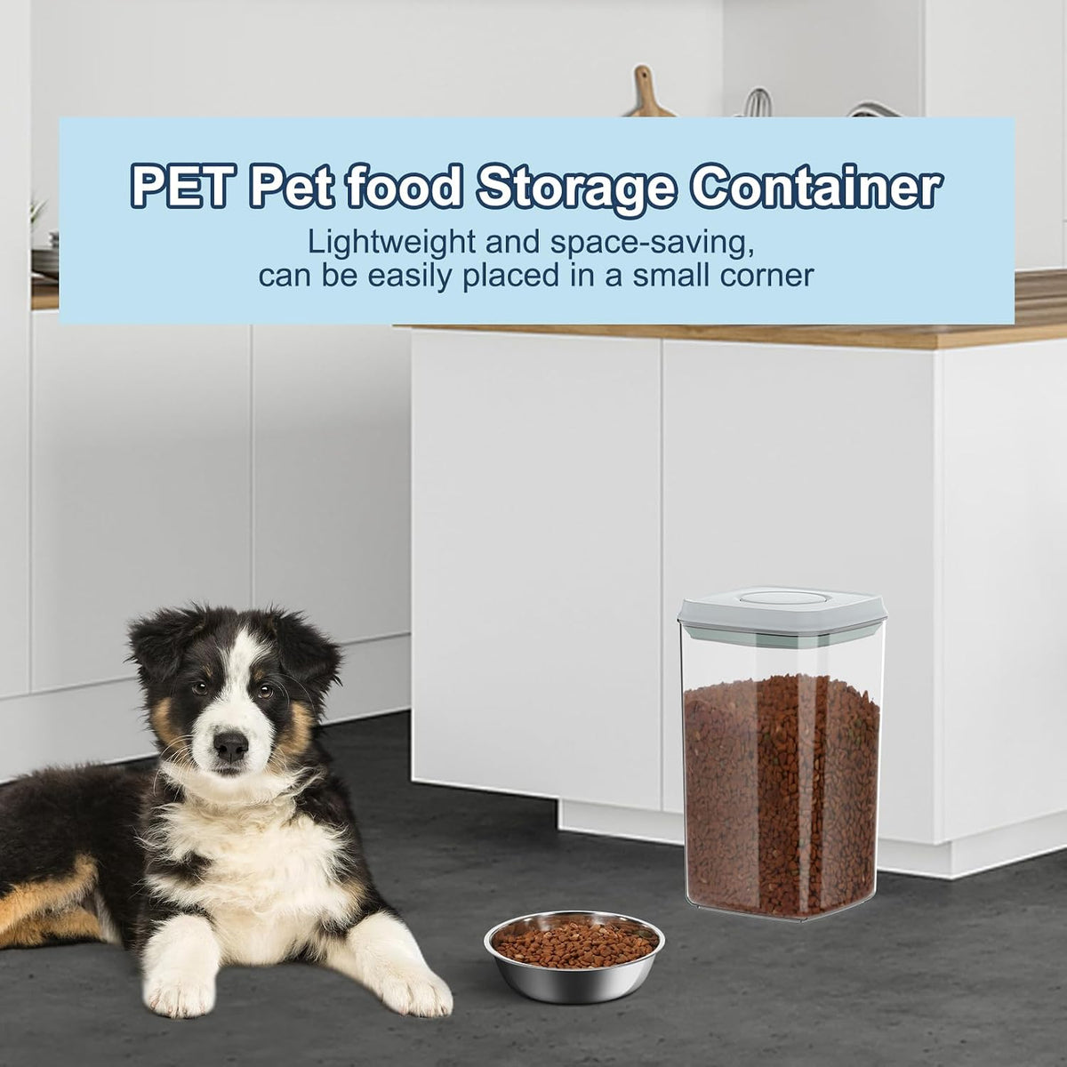 12 lbs Airtight Dog Cat Food Storage Container and Dog Treat Containers BPA-Free, PET Clear Stackable Pet Storage Bin, 1-Cup Scoop, 1-Sponge cleaning brush, Pop Top, With handle, Easy Mobility-large