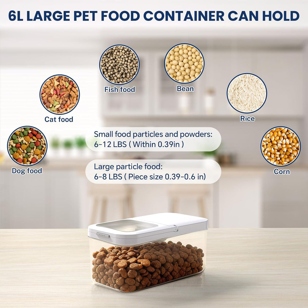 12 lbs Airtight Dog Cat Food Storage Container and Dog Treat Containers BPA-Free, PET Clear Stackable Pet Storage Bin, 1-Cup Scoop, 1-Sponge cleaning brush, Pop Top, With handle, Easy Mobility-large