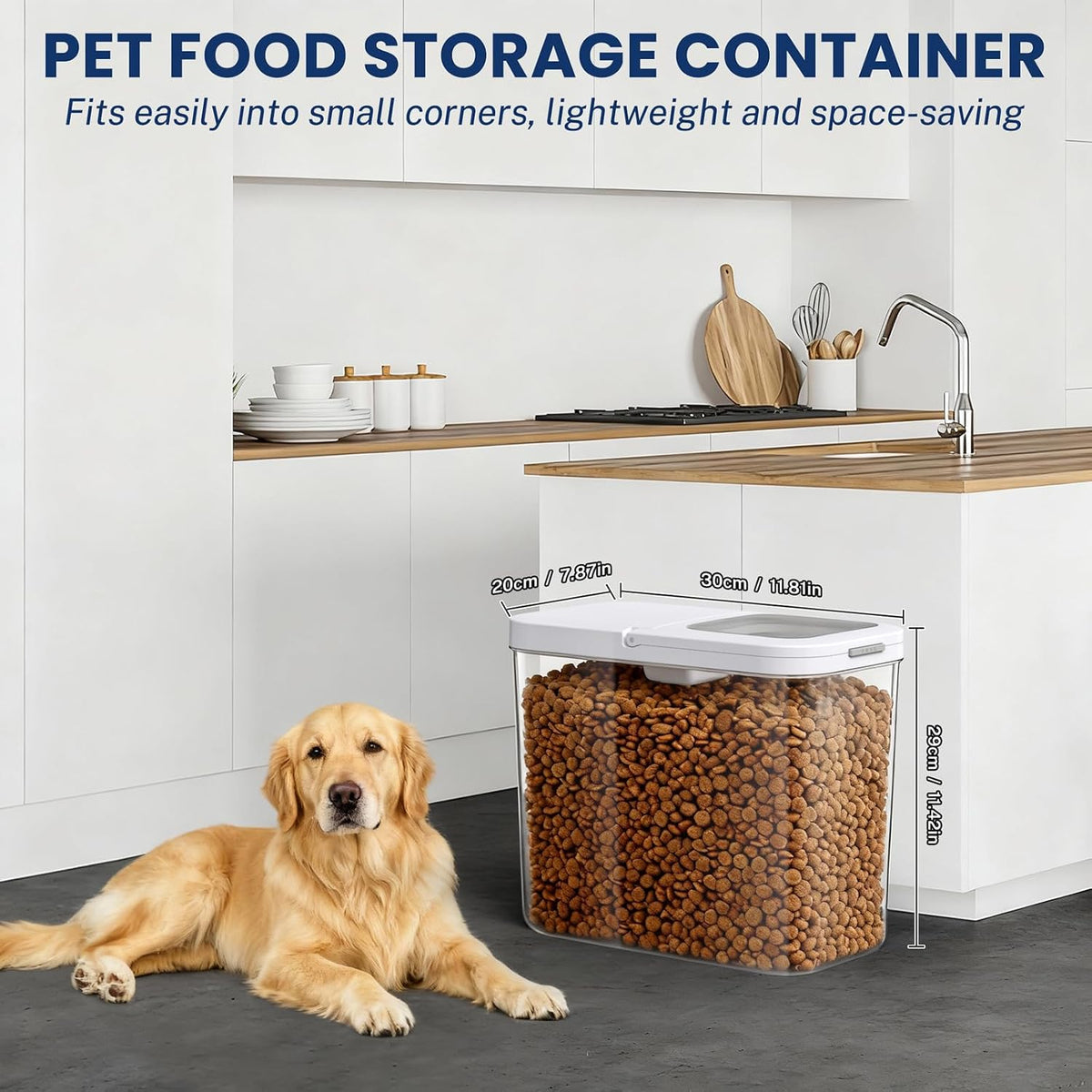 12 lbs Airtight Dog Cat Food Storage Container and Dog Treat Containers BPA-Free, PET Clear Stackable Pet Storage Bin, 1-Cup Scoop, 1-Sponge cleaning brush, Pop Top, With handle, Easy Mobility-large