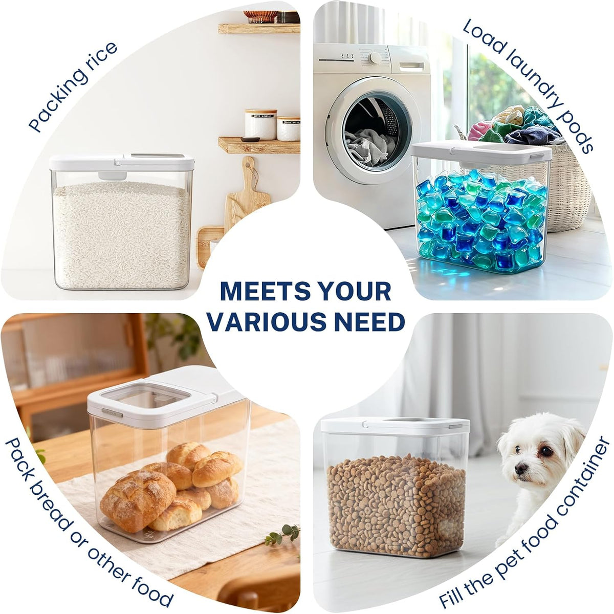 12 lbs Airtight Dog Cat Food Storage Container and Dog Treat Containers BPA-Free, PET Clear Stackable Pet Storage Bin, 1-Cup Scoop, 1-Sponge cleaning brush, Pop Top, With handle, Easy Mobility-large