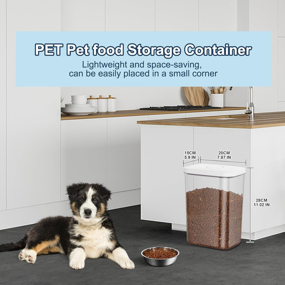 12 lbs Airtight Dog Cat Food Storage Container and Dog Treat Containers BPA-Free, PET Clear Stackable Pet Storage Bin, 1-Cup Scoop, 1-Sponge cleaning brush, Pop Top, With handle, Easy Mobility-large