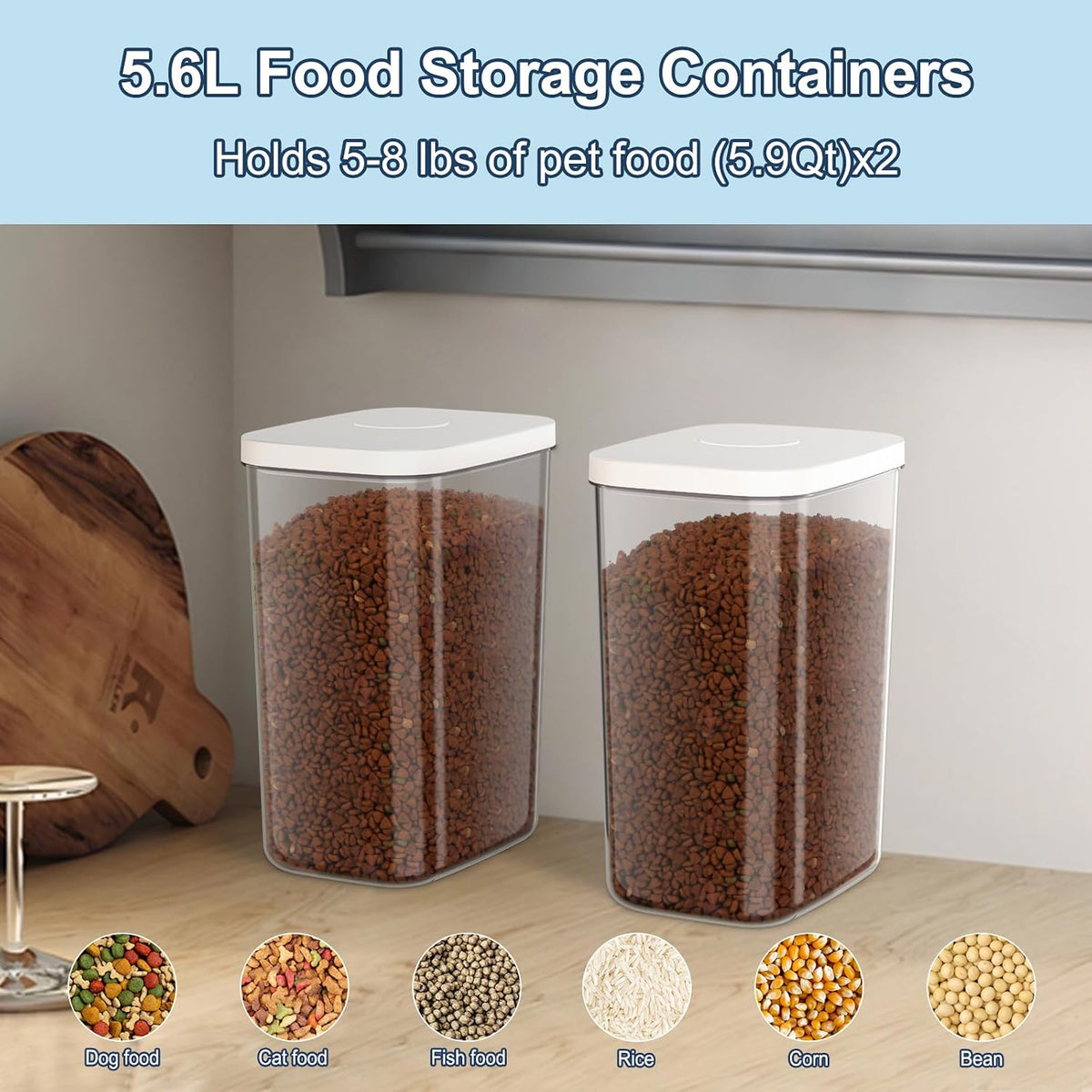 12 lbs Airtight Dog Cat Food Storage Container and Dog Treat Containers BPA-Free, PET Clear Stackable Pet Storage Bin, 1-Cup Scoop, 1-Sponge cleaning brush, Pop Top, With handle, Easy Mobility-large