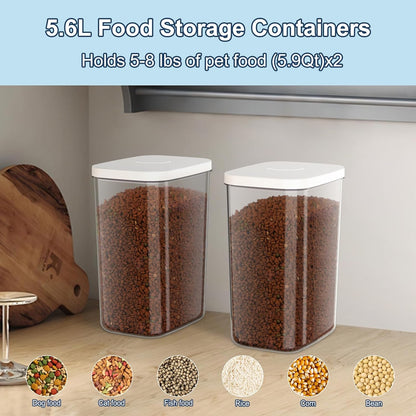 12 lbs Airtight Dog Cat Food Storage Container and Dog Treat Containers BPA-Free, PET Clear Stackable Pet Storage Bin, 1-Cup Scoop, 1-Sponge cleaning brush, Pop Top, With handle, Easy Mobility-large