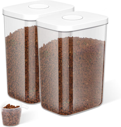 12 lbs Airtight Dog Cat Food Storage Container and Dog Treat Containers BPA-Free, PET Clear Stackable Pet Storage Bin, 1-Cup Scoop, 1-Sponge cleaning brush, Pop Top, With handle, Easy Mobility-large