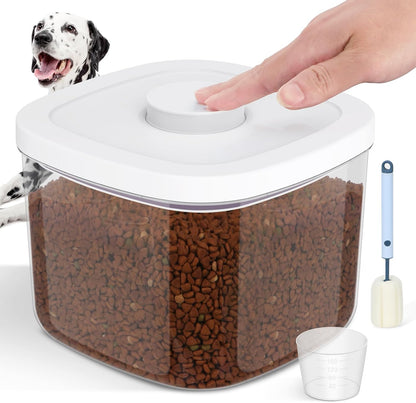 12 lbs Airtight Dog Cat Food Storage Container and Dog Treat Containers BPA-Free, PET Clear Stackable Pet Storage Bin, 1-Cup Scoop, 1-Sponge cleaning brush, Pop Top, With handle, Easy Mobility-large