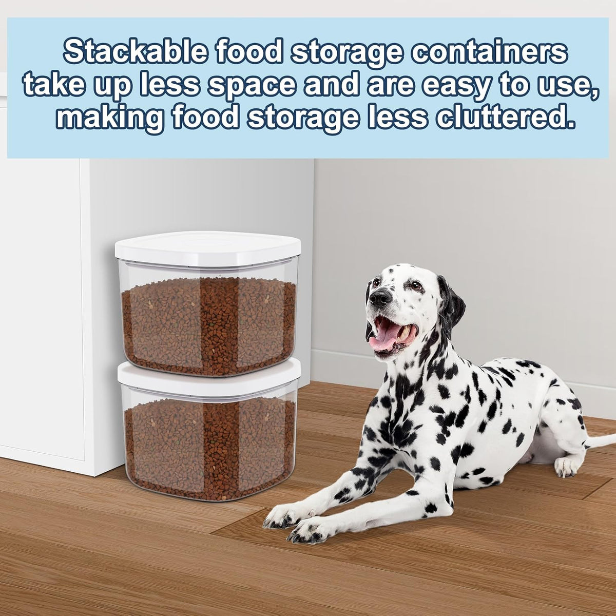 12 lbs Airtight Dog Cat Food Storage Container and Dog Treat Containers BPA-Free, PET Clear Stackable Pet Storage Bin, 1-Cup Scoop, 1-Sponge cleaning brush, Pop Top, With handle, Easy Mobility-large
