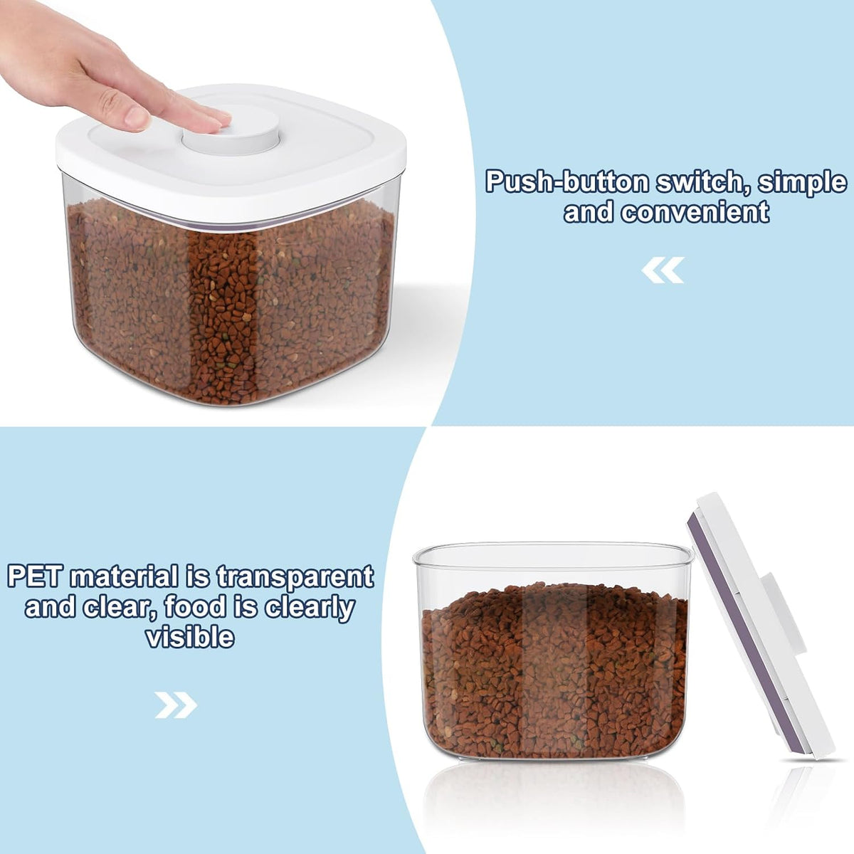 12 lbs Airtight Dog Cat Food Storage Container and Dog Treat Containers BPA-Free, PET Clear Stackable Pet Storage Bin, 1-Cup Scoop, 1-Sponge cleaning brush, Pop Top, With handle, Easy Mobility-large