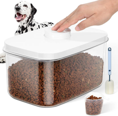 12 lbs Airtight Dog Cat Food Storage Container and Dog Treat Containers BPA-Free, PET Clear Stackable Pet Storage Bin, 1-Cup Scoop, 1-Sponge cleaning brush, Pop Top, With handle, Easy Mobility-large
