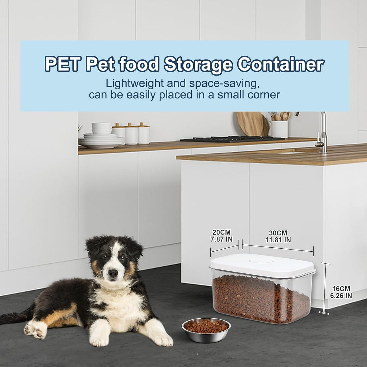 12 lbs Airtight Dog Cat Food Storage Container and Dog Treat Containers BPA-Free, PET Clear Stackable Pet Storage Bin, 1-Cup Scoop, 1-Sponge cleaning brush, Pop Top, With handle, Easy Mobility-large
