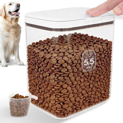 12 lbs Airtight Dog Cat Food Storage Container and Dog Treat Containers BPA-Free, PET Clear Stackable Pet Storage Bin, 1-Cup Scoop, 1-Sponge cleaning brush, Pop Top, With handle, Easy Mobility-large