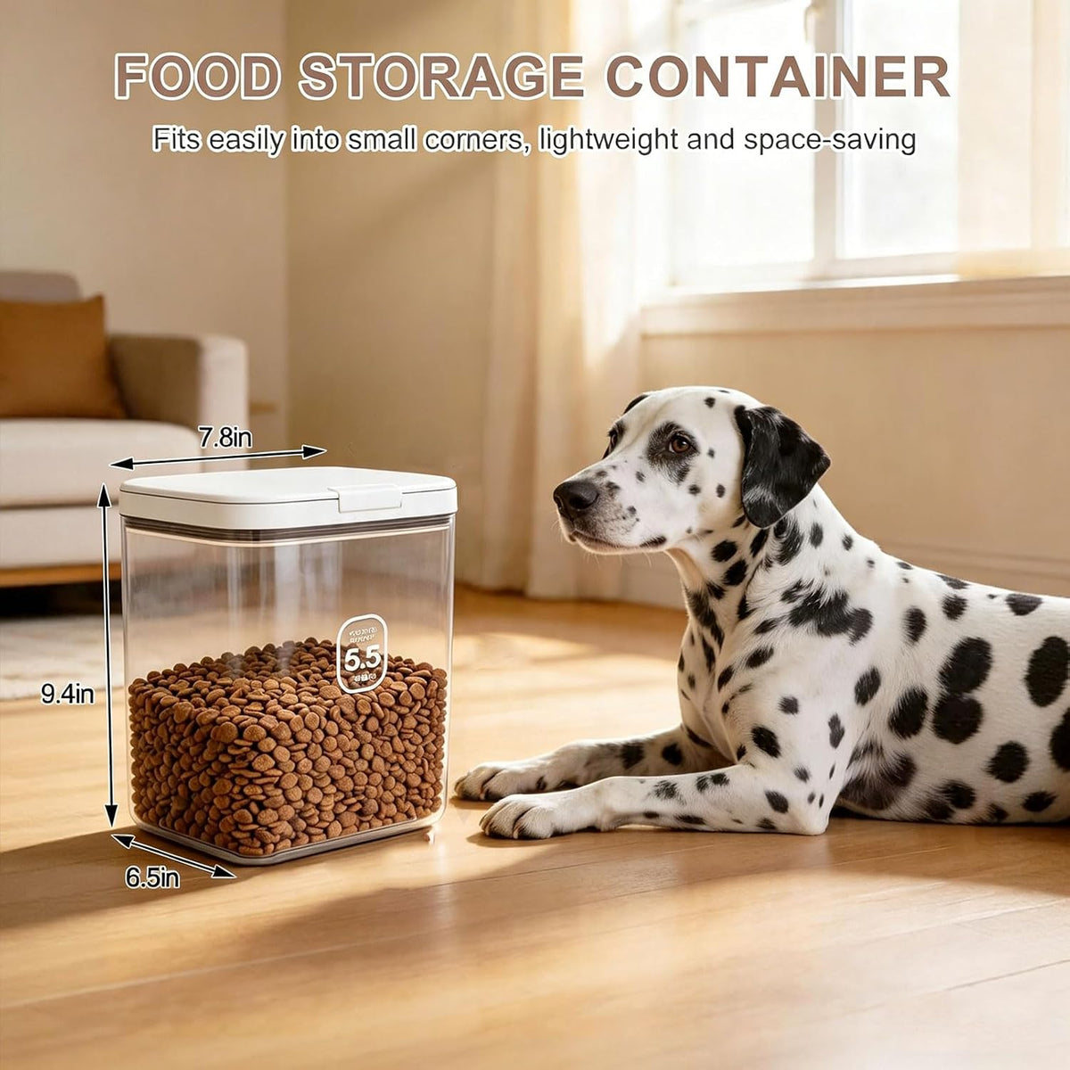 12 lbs Airtight Dog Cat Food Storage Container and Dog Treat Containers BPA-Free, PET Clear Stackable Pet Storage Bin, 1-Cup Scoop, 1-Sponge cleaning brush, Pop Top, With handle, Easy Mobility-large