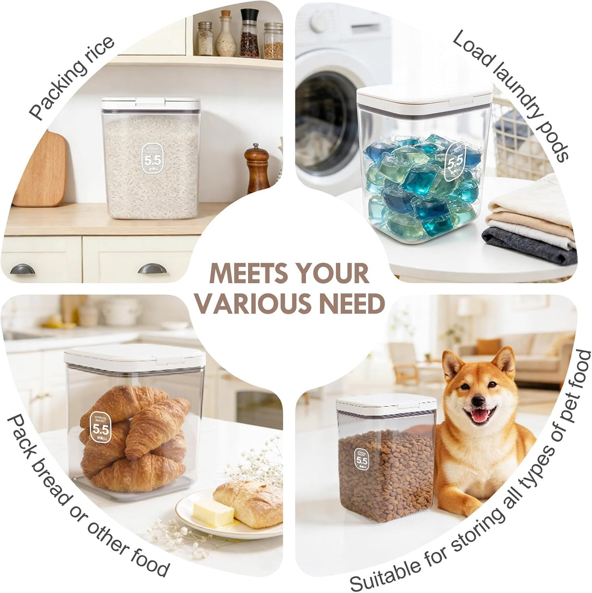 12 lbs Airtight Dog Cat Food Storage Container and Dog Treat Containers BPA-Free, PET Clear Stackable Pet Storage Bin, 1-Cup Scoop, 1-Sponge cleaning brush, Pop Top, With handle, Easy Mobility-large