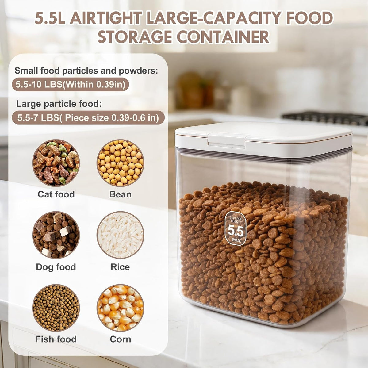 12 lbs Airtight Dog Cat Food Storage Container and Dog Treat Containers BPA-Free, PET Clear Stackable Pet Storage Bin, 1-Cup Scoop, 1-Sponge cleaning brush, Pop Top, With handle, Easy Mobility-large