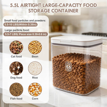 12 lbs Airtight Dog Cat Food Storage Container and Dog Treat Containers BPA-Free, PET Clear Stackable Pet Storage Bin, 1-Cup Scoop, 1-Sponge cleaning brush, Pop Top, With handle, Easy Mobility-large