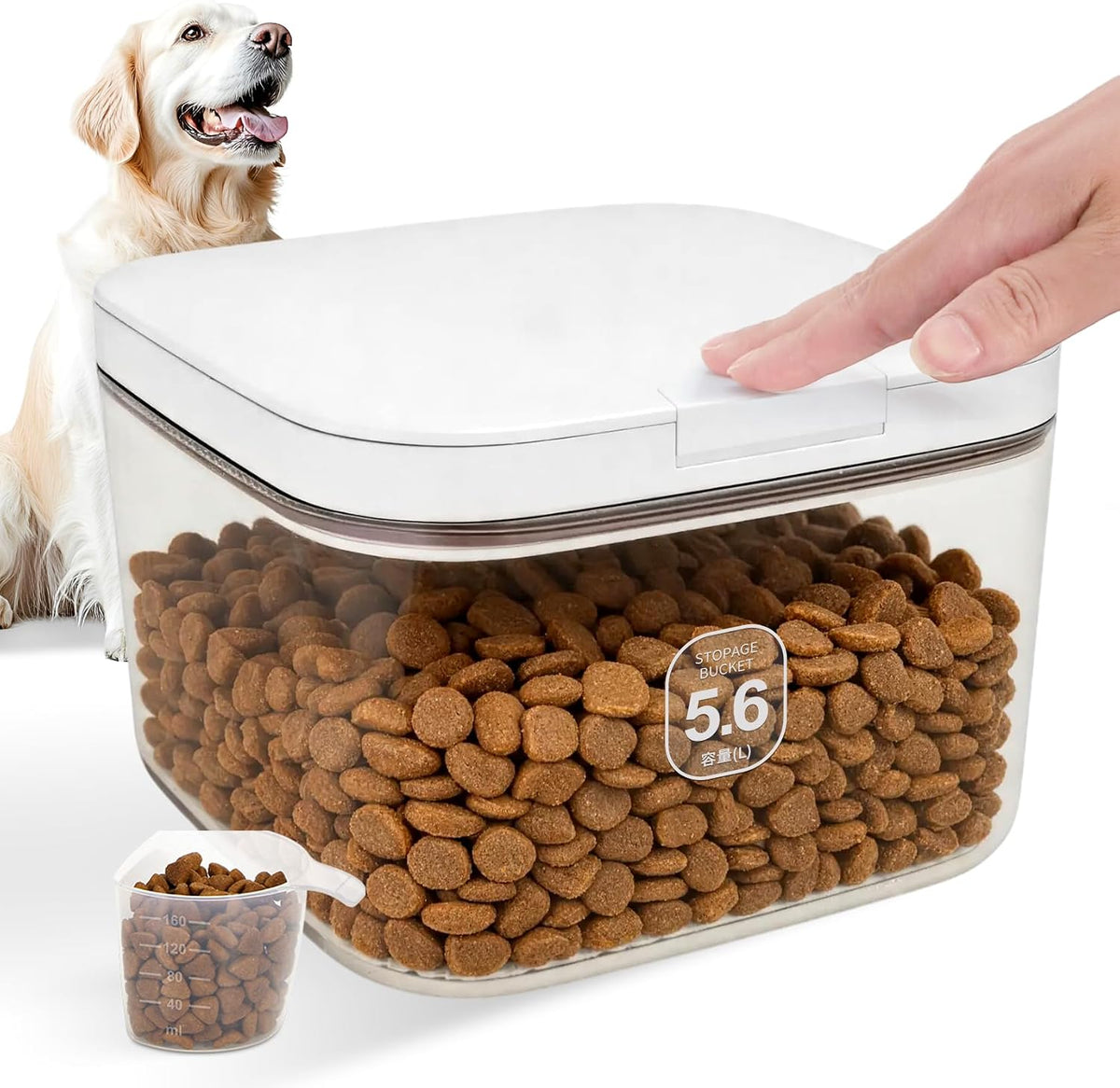 12 lbs Airtight Dog Cat Food Storage Container and Dog Treat Containers BPA-Free, PET Clear Stackable Pet Storage Bin, 1-Cup Scoop, 1-Sponge cleaning brush, Pop Top, With handle, Easy Mobility-large
